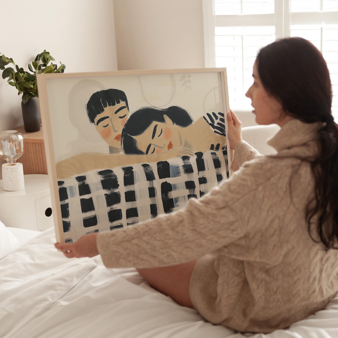 Two Women Sleeping Side by Side on a Checkered Blanket Poster - Image 5