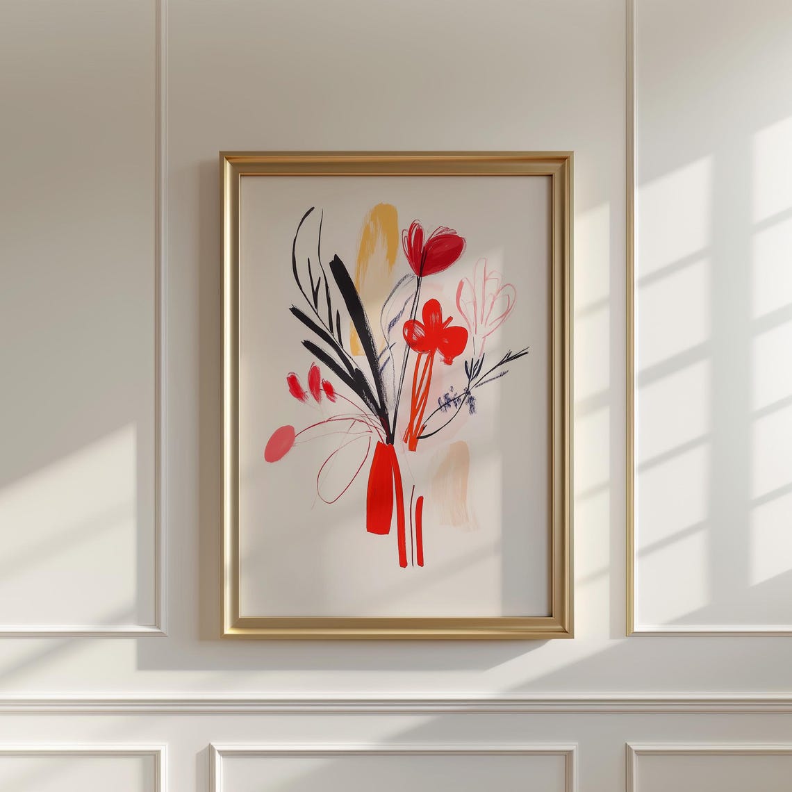 Abstract Red Tulip Bouquet Bold Brushstroke Floral Art Poster - Image 2