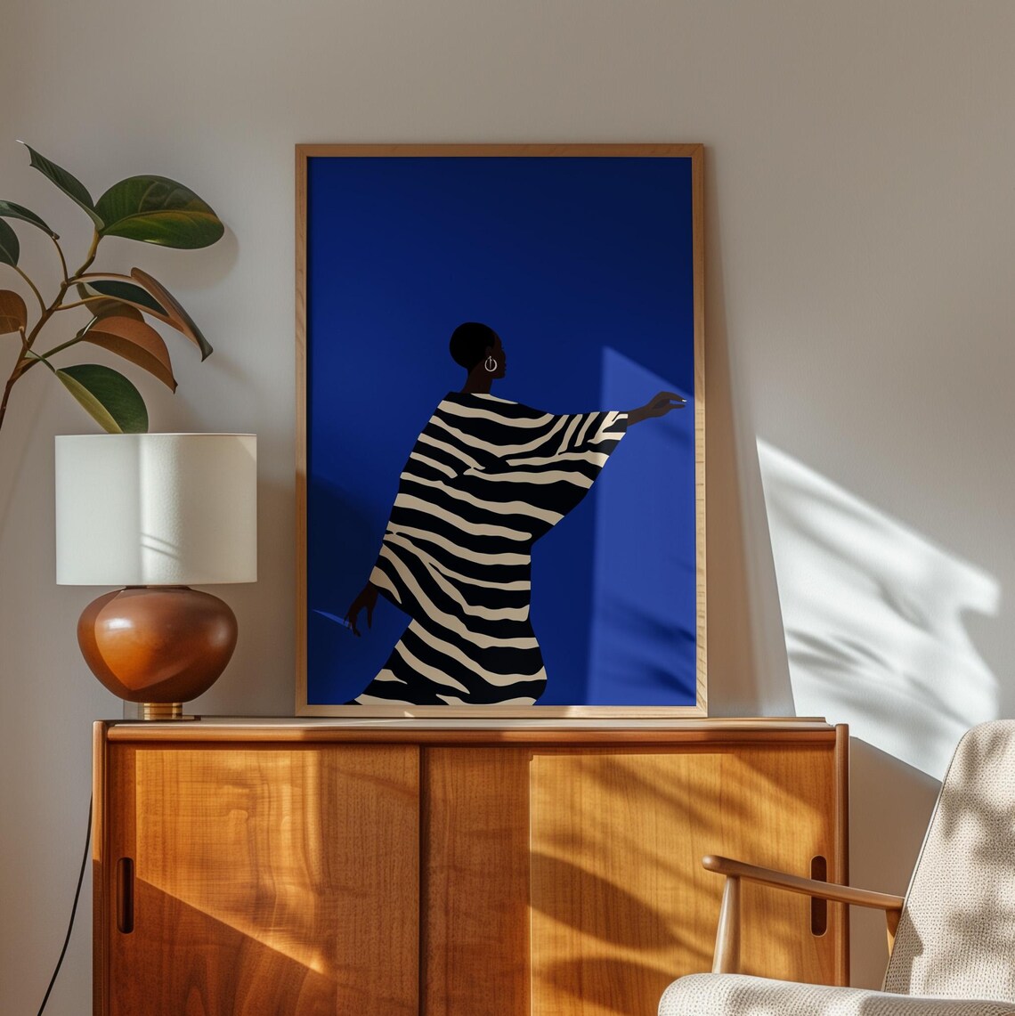 Electric Blue Abstract Woman Illustration Art Print - Image 2