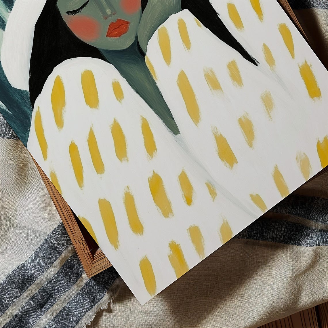 Woman In White Hat And Yellow Dashed Robe With Palm Leaves Poster - Image 2