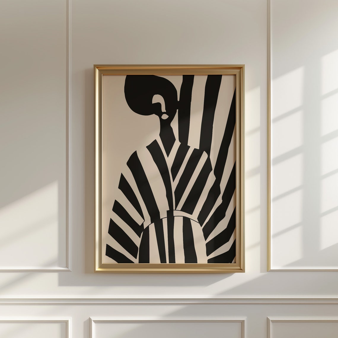 Abstract Striped Figure Black Beige Modernist Cutout Wall Art
