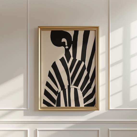 Abstract Striped Figure Black Beige Modernist Cutout Wall Art