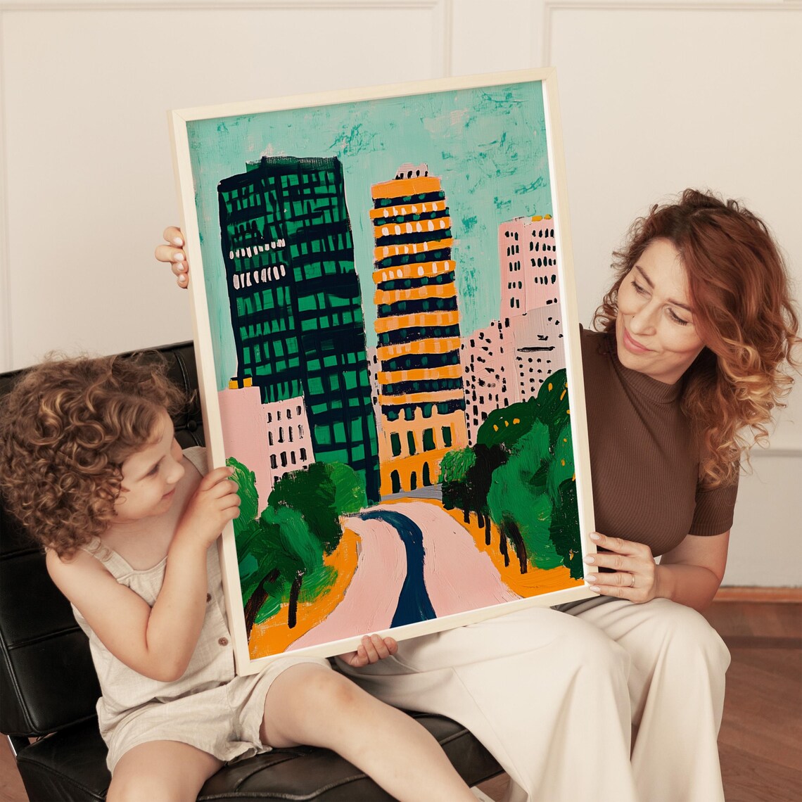 Colorful Modern City Skyline Painting Vibrant Urban Buildings Wall Art - Image 4