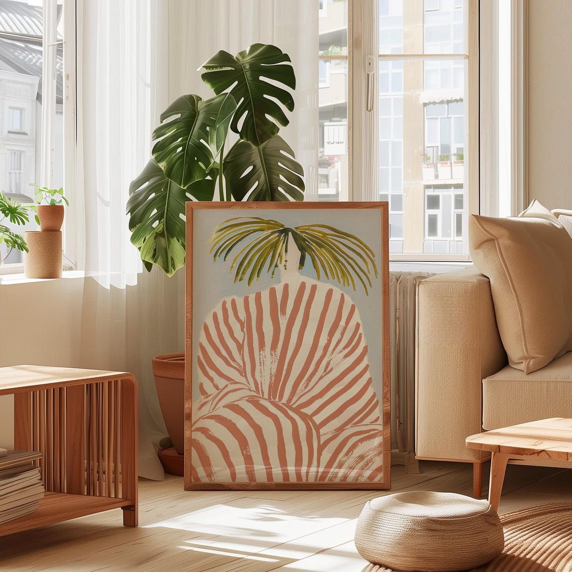 Boho Abstract Woman Terracotta Stripes Palm Hair Tropical Poster - Image 2