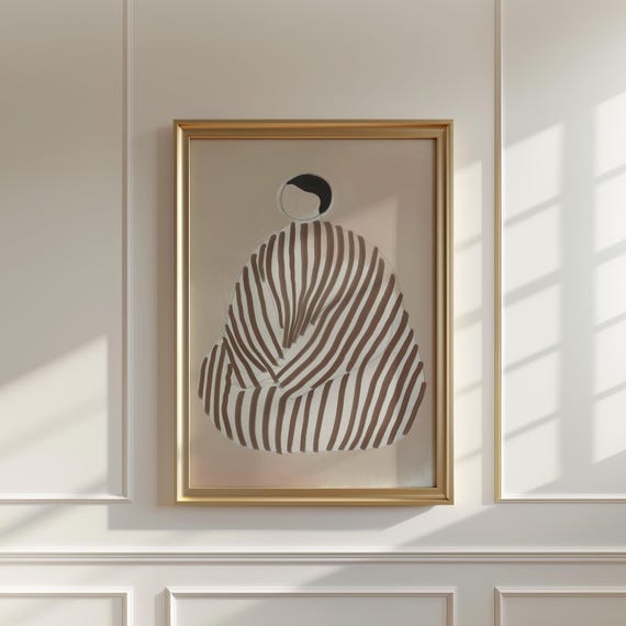 Minimalist Abstract Figure Art Print Modern Neutral Wall Decor Striped Cloak Illustration Contemporary Home Design Subtle And Stylish Art