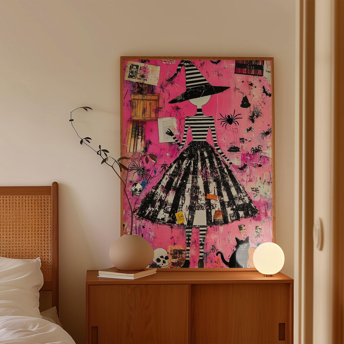 Pink Halloween Witch Pop Art Collage, Spooky Decor - Image 2