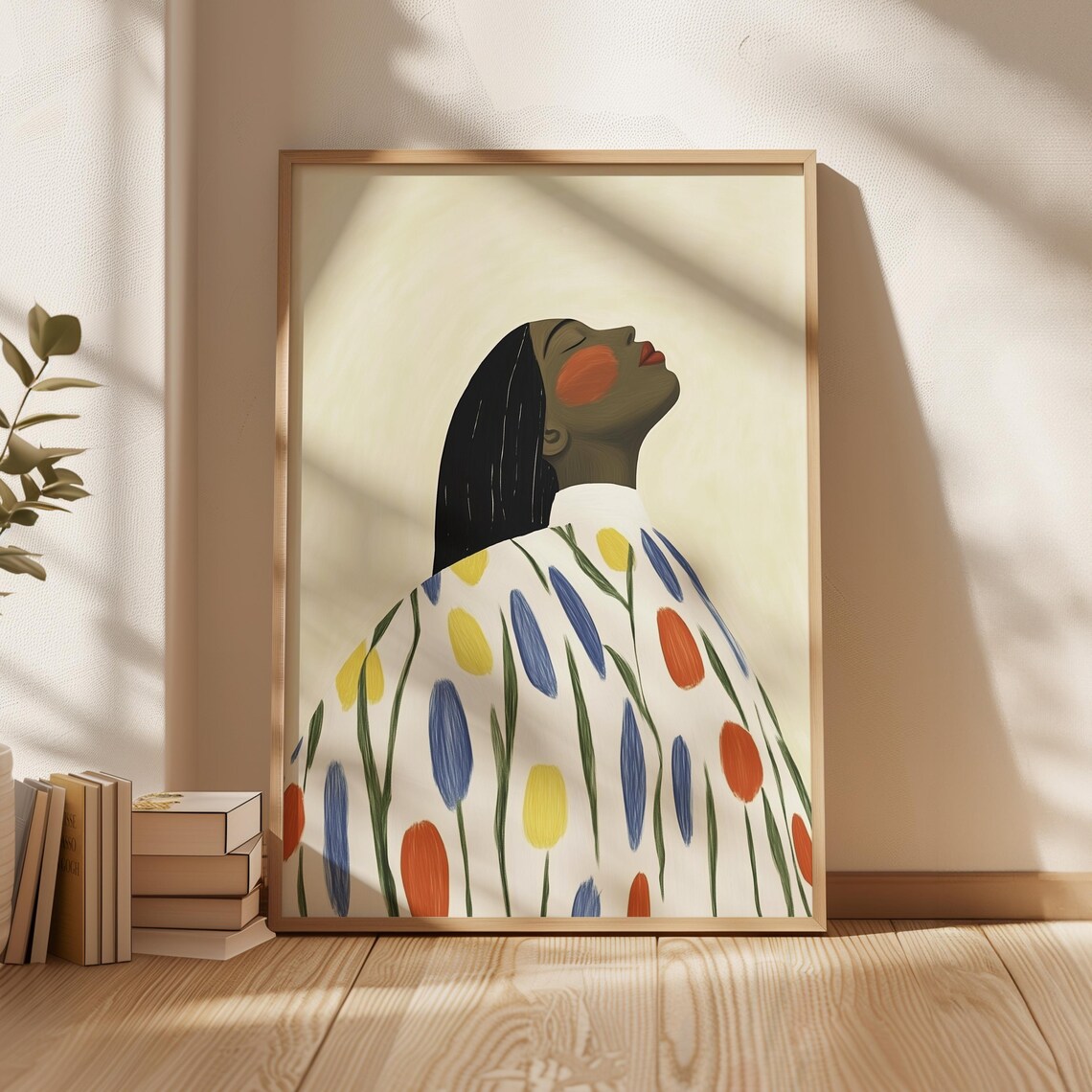 Colorful Floral Portrait Print, Modern Minimalist Woman