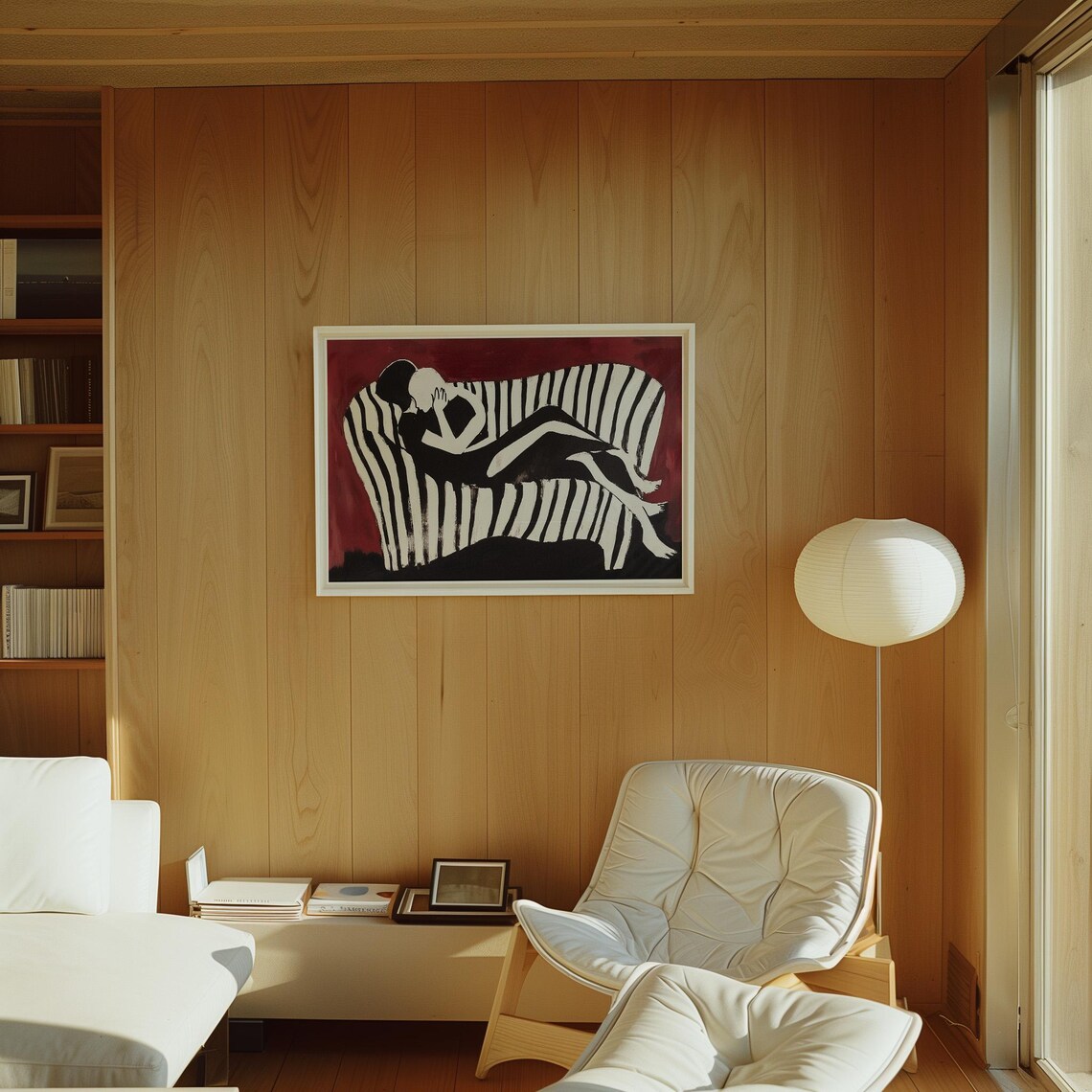 Abstract Couple Embrace Striped Lovers Burgundy Painting Style Poster - Image 2