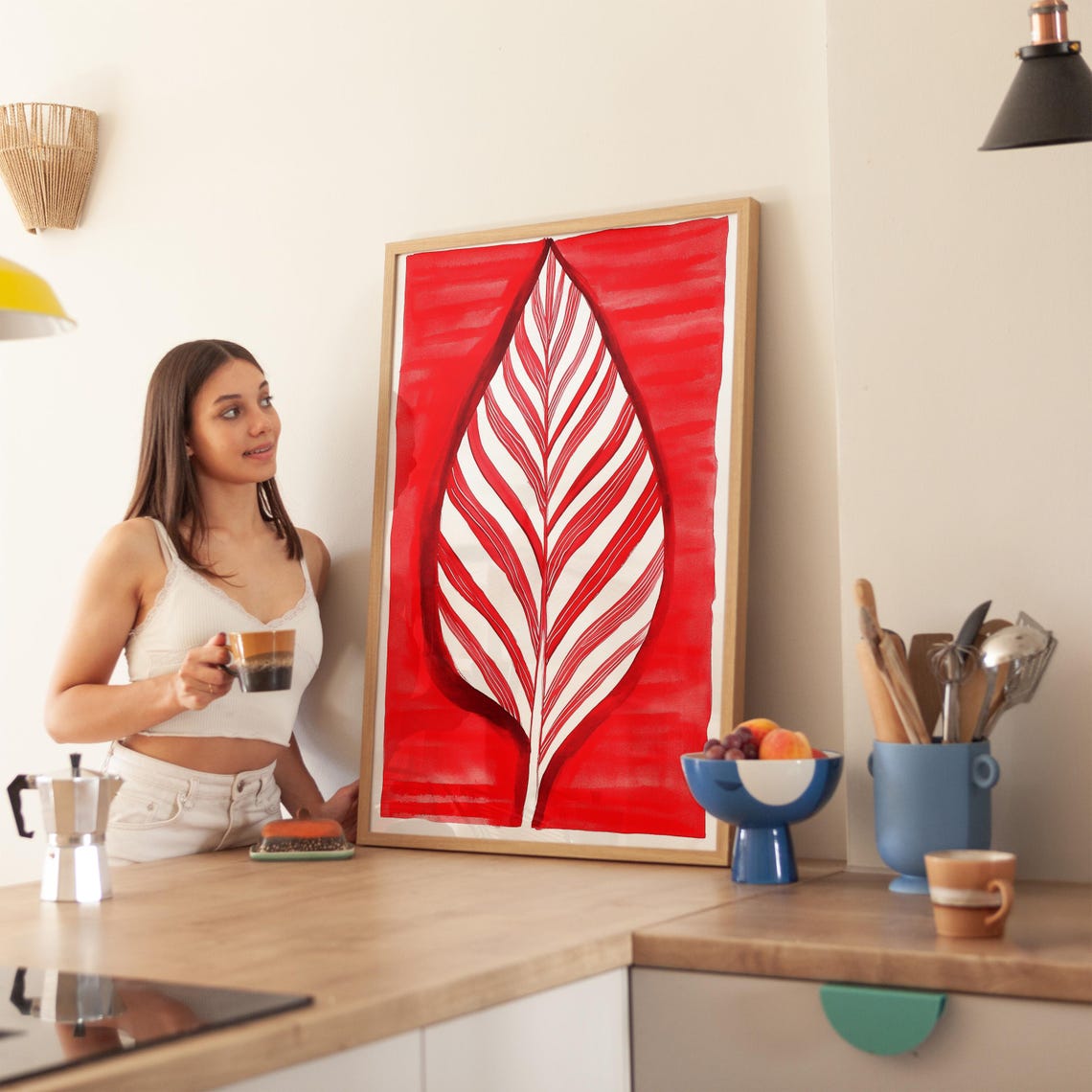 Bold Giant Red Striped Leaf Botanical Statement Foliage Poster - Image 2
