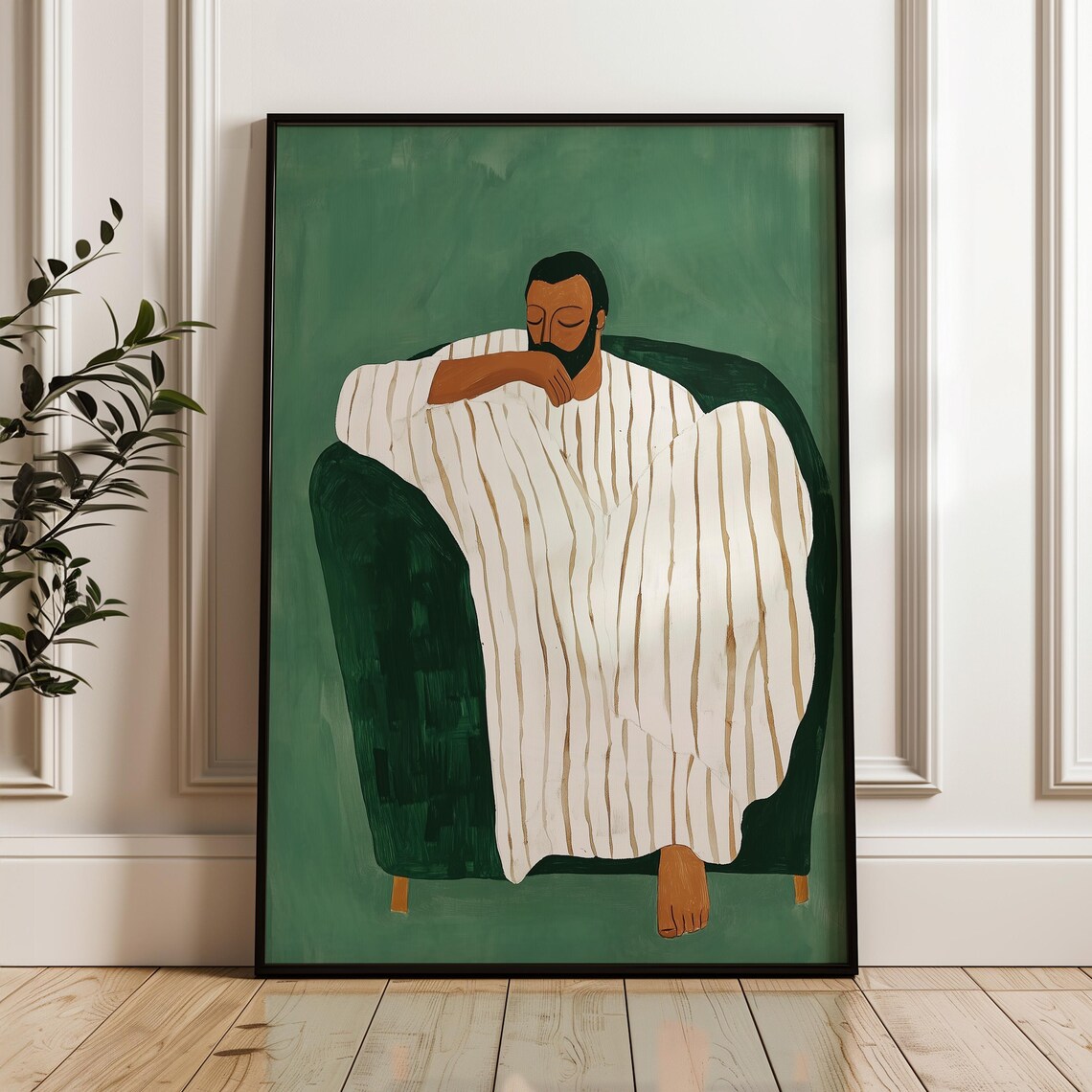 Emerald Green Abstract People Print, Contemporary Minimalist