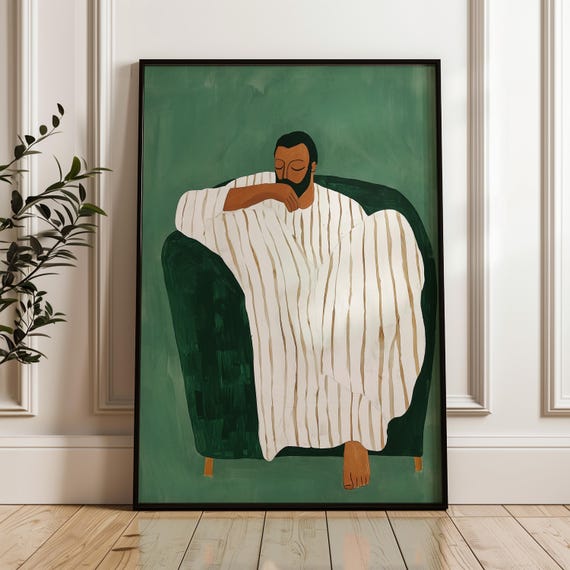 Emerald Green Abstract People Print, Contemporary Minimalist