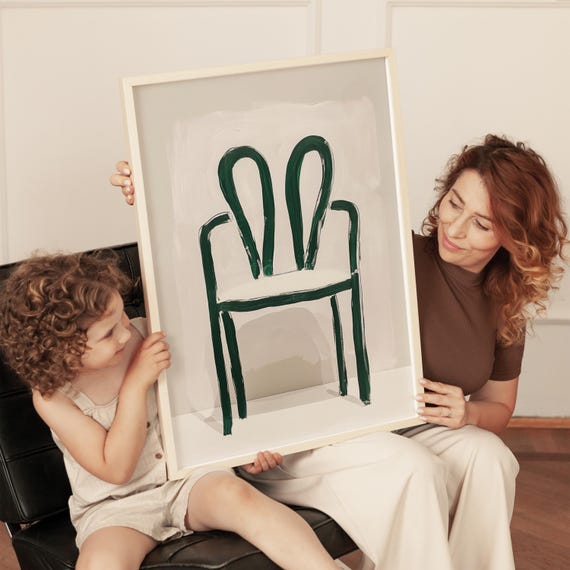 Minimalist Chair Art Print Modern Abstract Furniture Illustration Green And White Wall Decor Contemporary Line Art Simple Home Decor