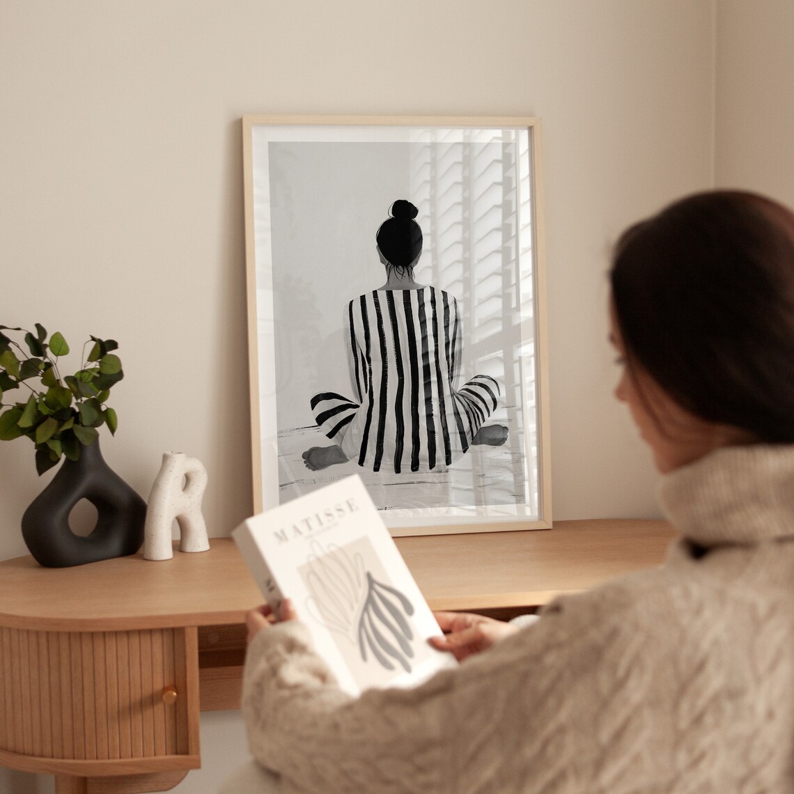 Serenity Back Pose Striped Dress Art Print - Image 2