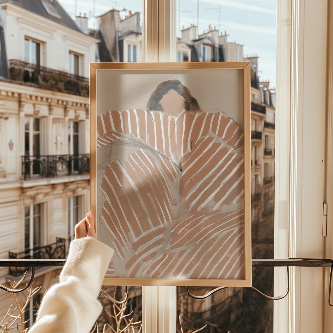 Abstract Striped Woman Figure in Neutral Tones Minimalist Poster - Image 2
