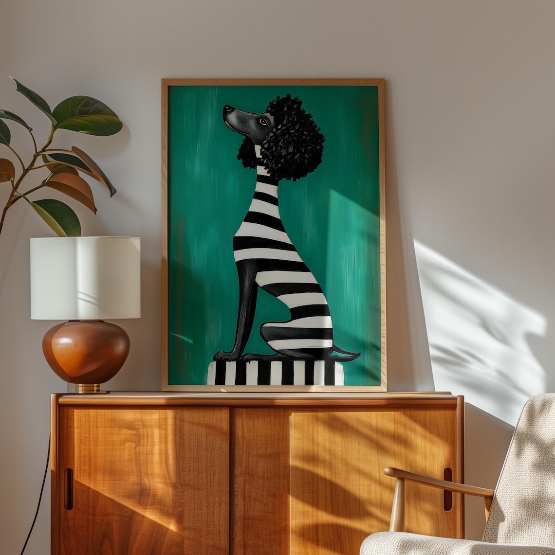 Poodle Art Print, Minimalist Dog Portrait in Black and White - Image 2