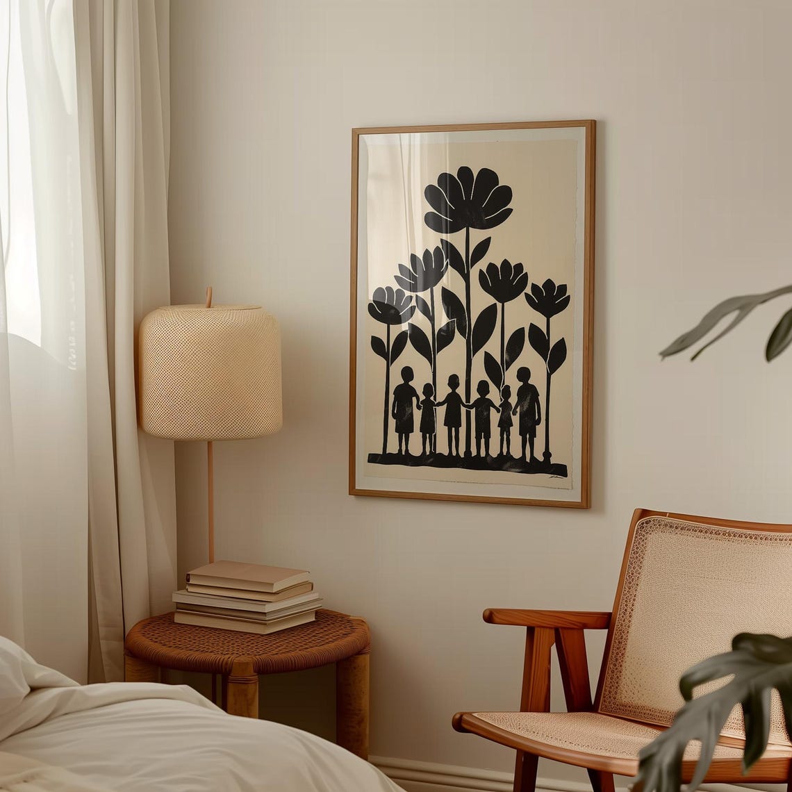 Children Holding Hands Beneath Giant Black Tulips Silhouette Poster - Image 2