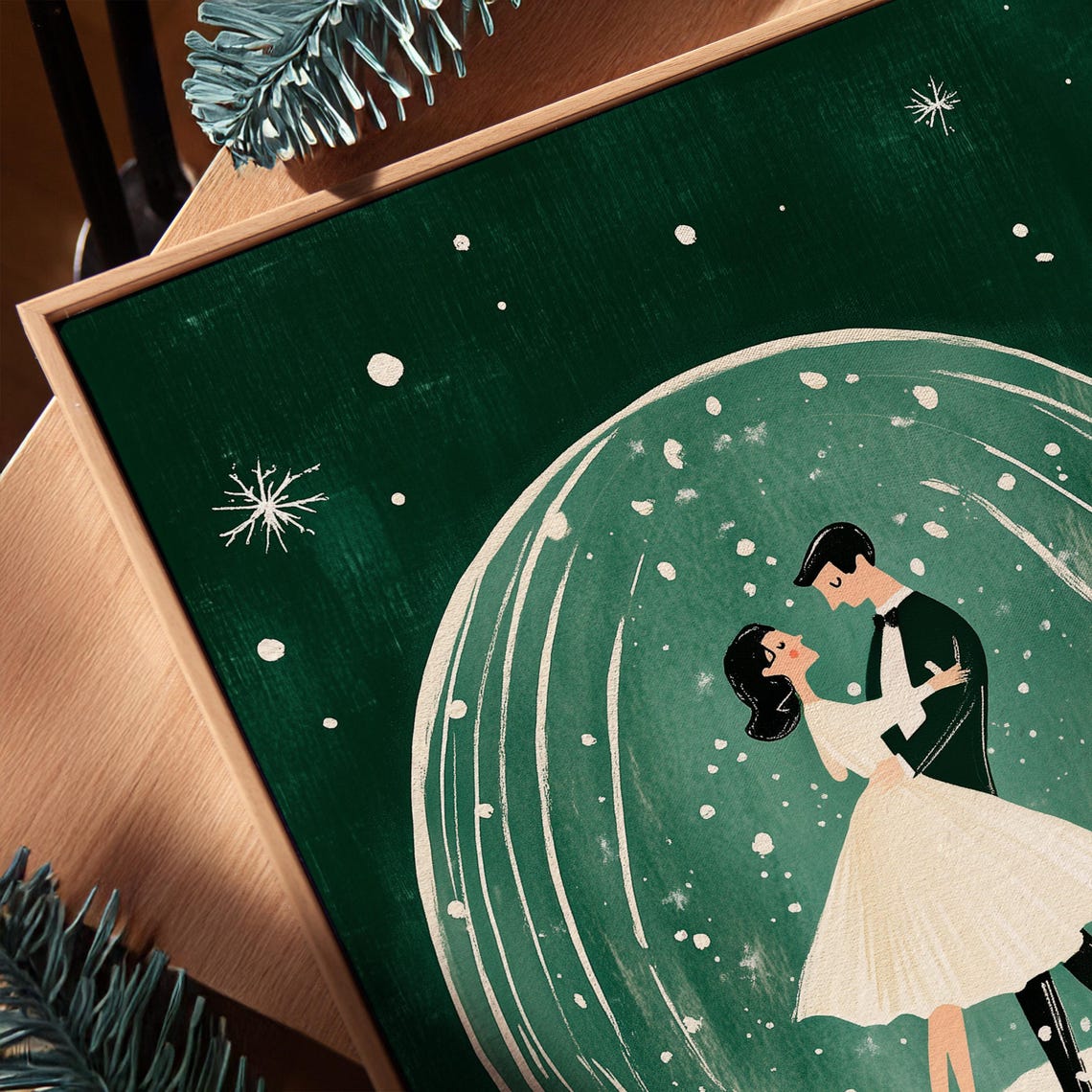 Romantic Couple Dancing Inside Christmas Snow Globe Holiday Poster - Image 3