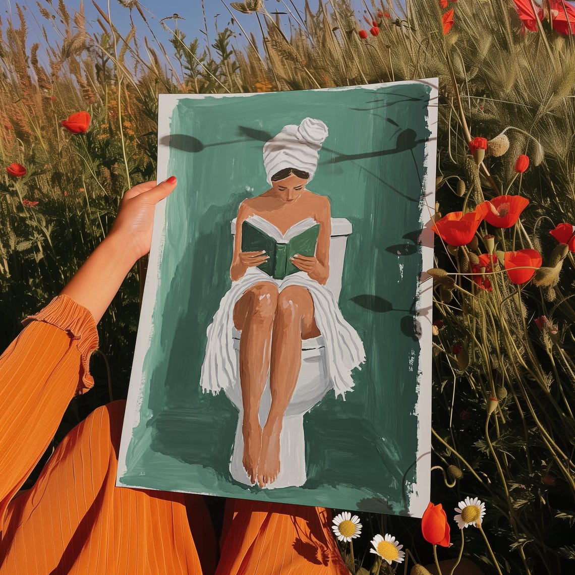 Woman Reading On Toilet, Minimalist Poster Print - Image 3