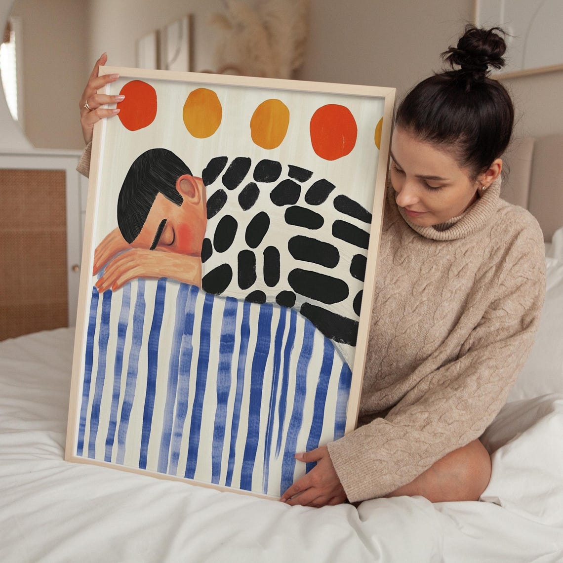 Colorful Sleeping Figure With Dots Stripes and Suns Minimalist Poster - Image 5