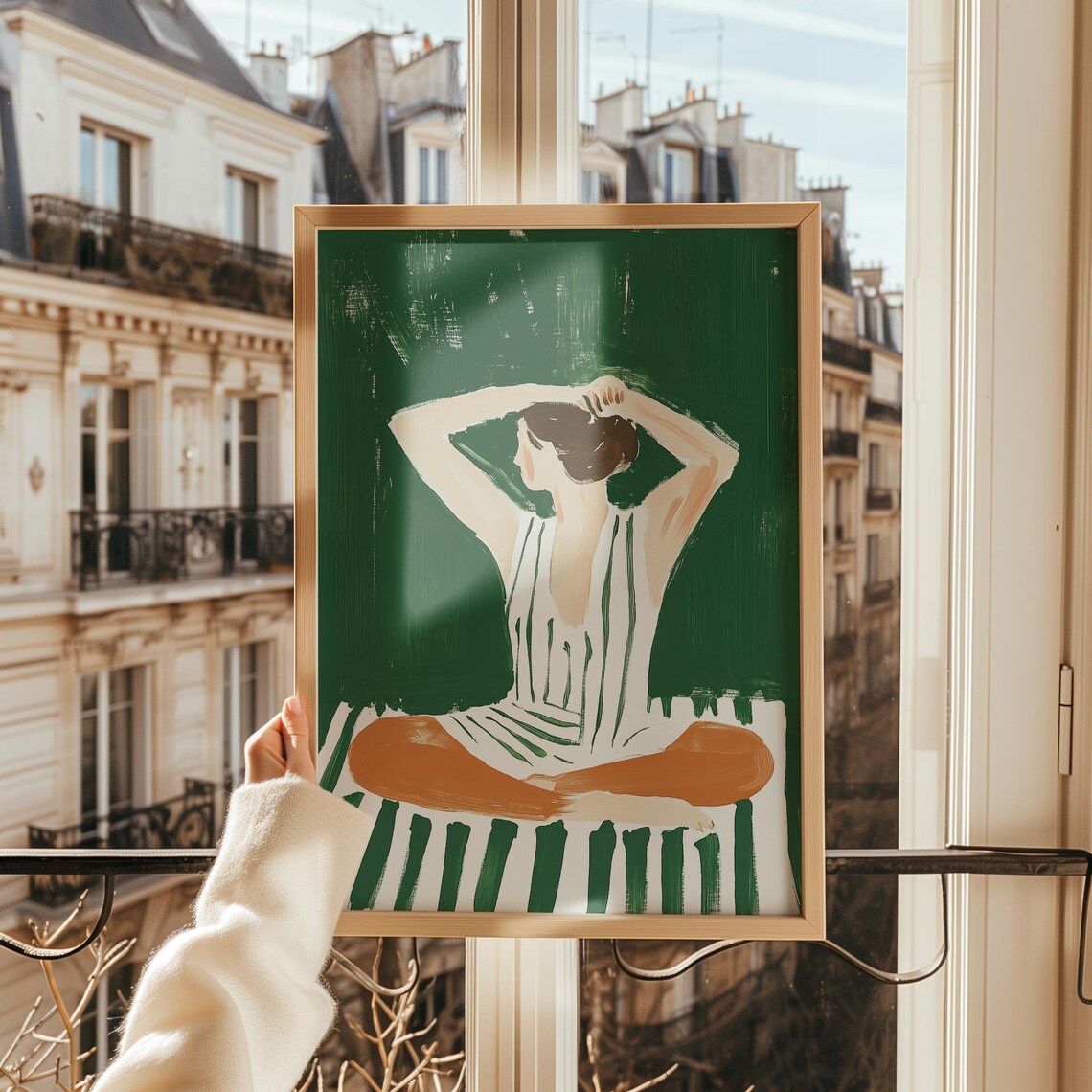 Minimalist Woman Tying Hair, Yoga Wellness Art Print - Image 3
