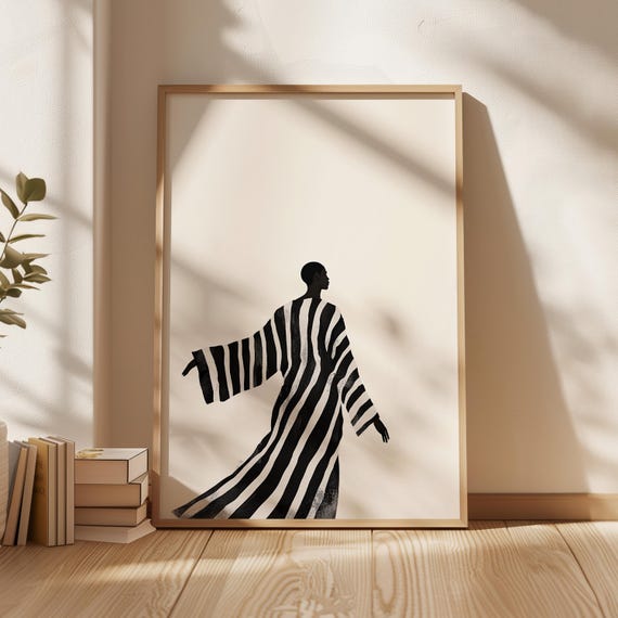 Abstract People Large Wall Art Contemporary Artwork Nordic Minimalist Print Living Room Wall Art Black Woman Dancing Print