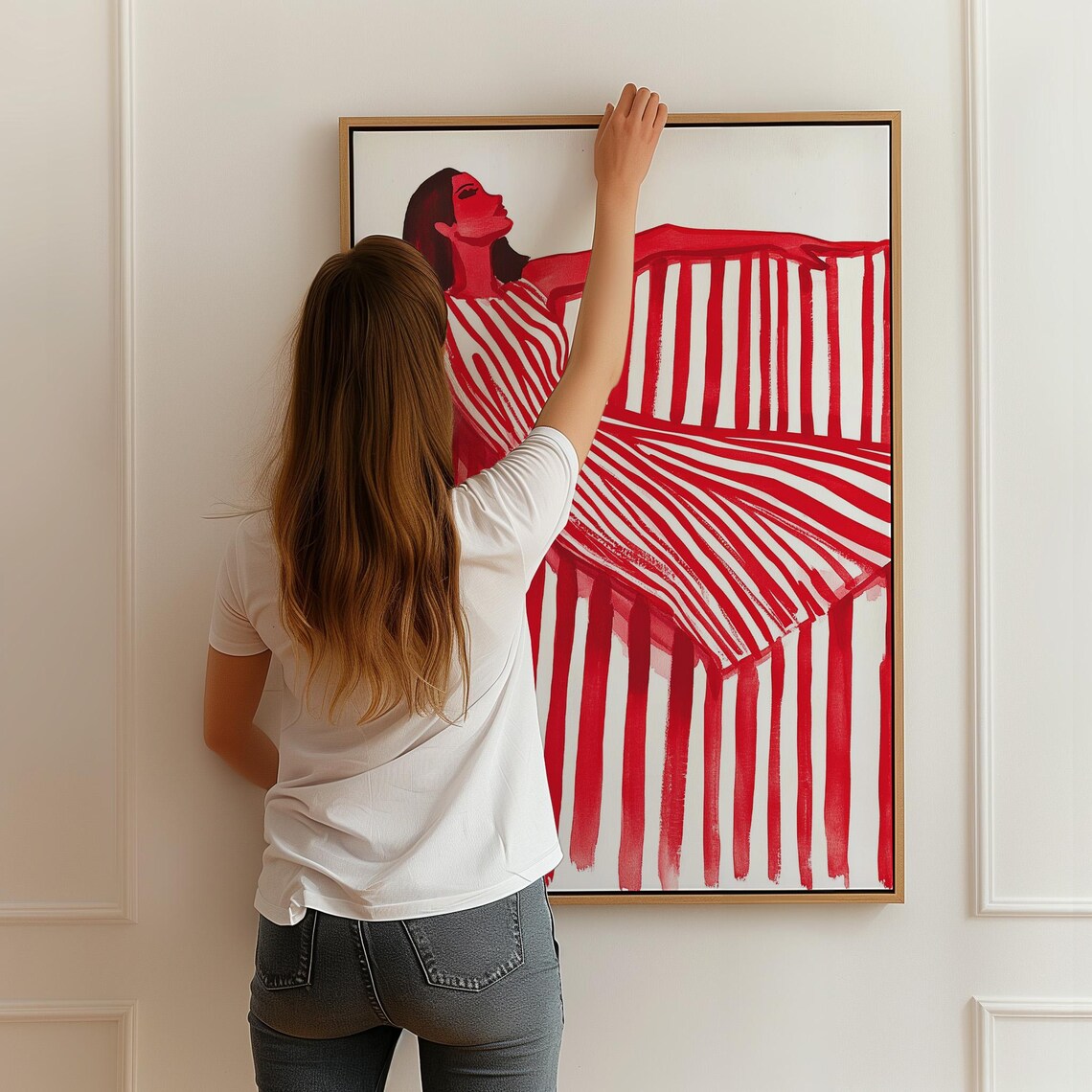 Abstract Woman In Striped Dress, Minimalist Figurative Art Print - Image 2