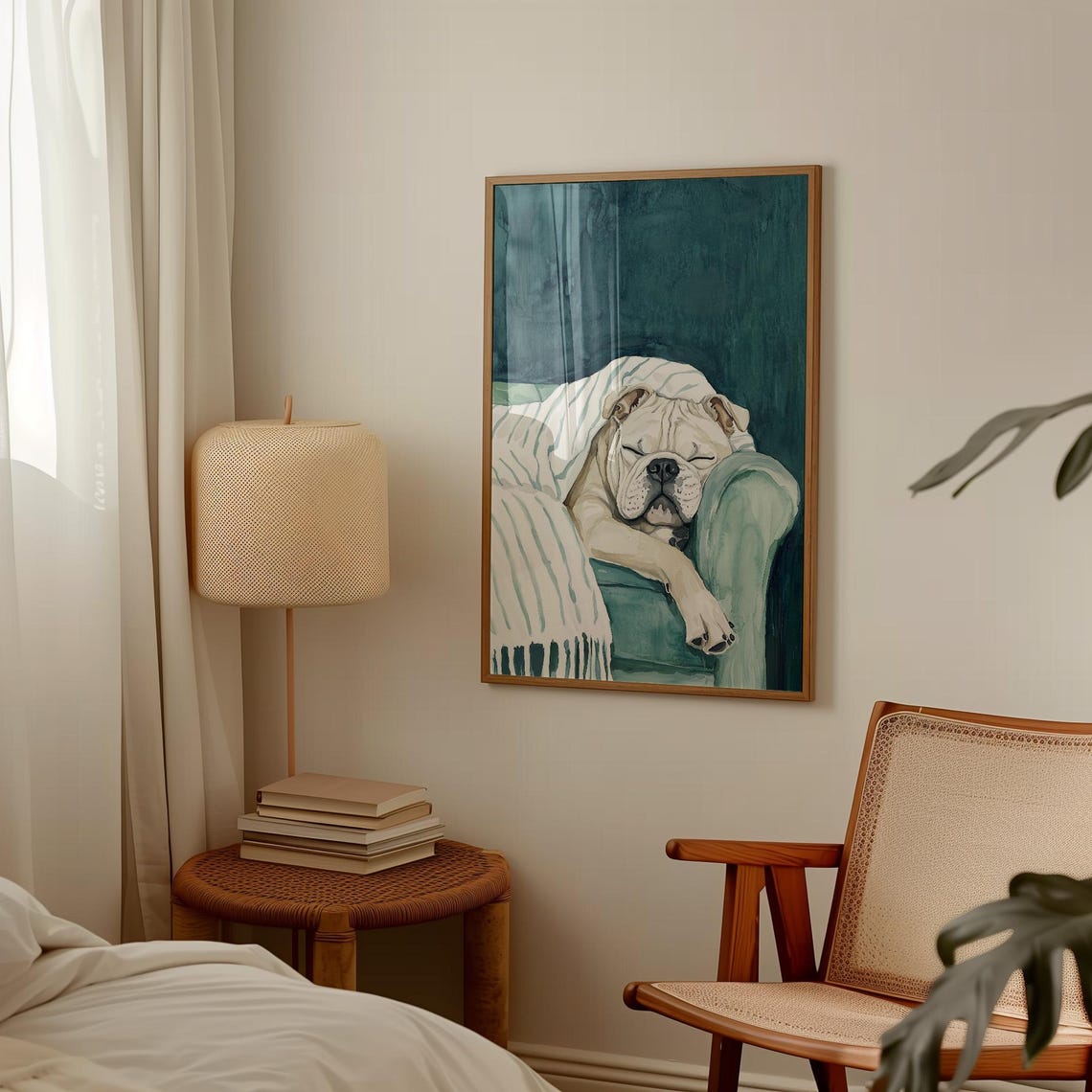 Sleeping Bulldog Cozy White Puppy Napping Watercolor Pet Poster - Image 2
