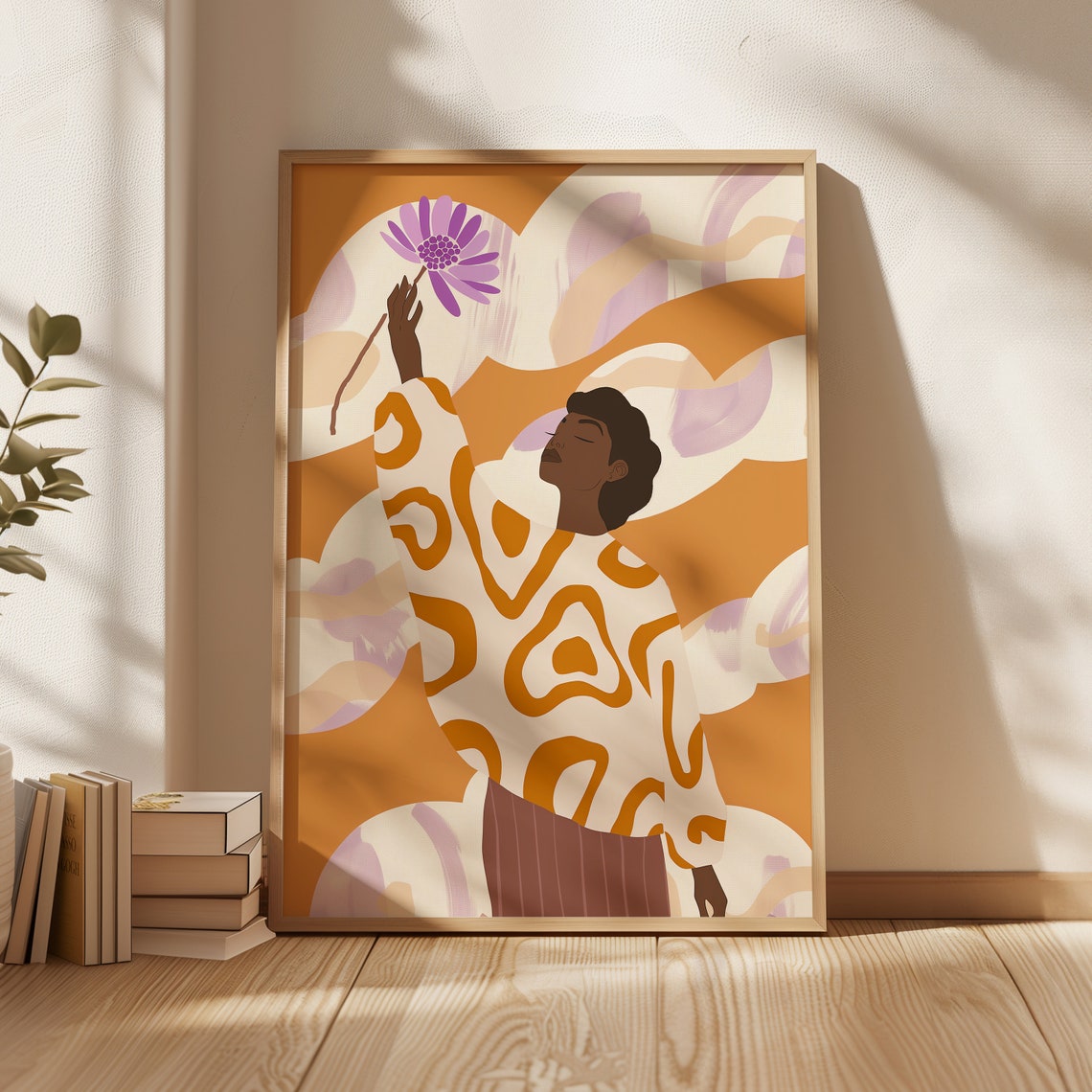 Vibrant Orange Purple Abstract People Mid Century Art Poster - Image 2