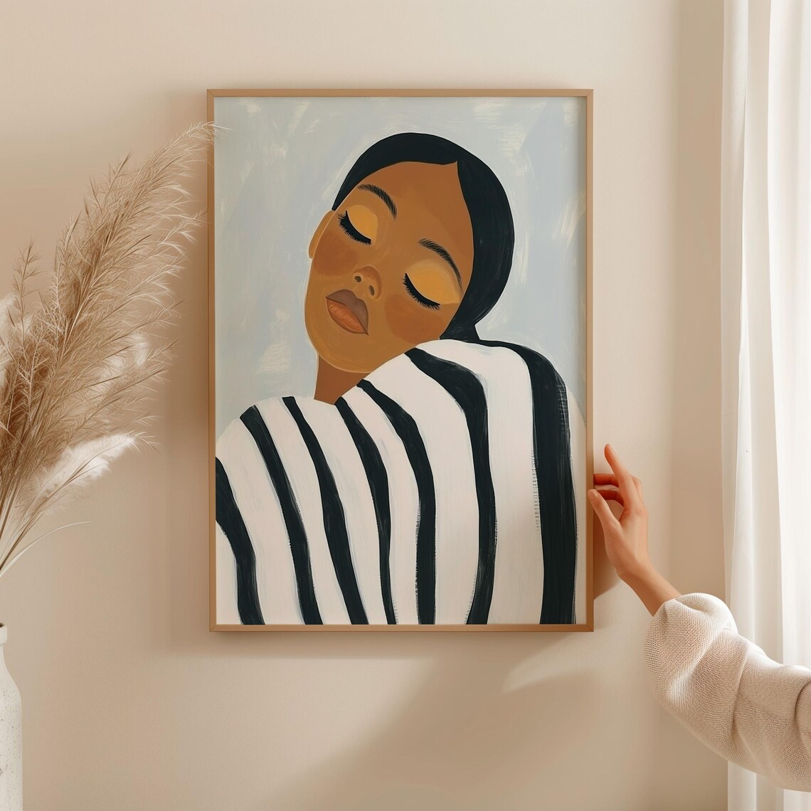Sleeping Woman Abstract Portrait, Black and White Print