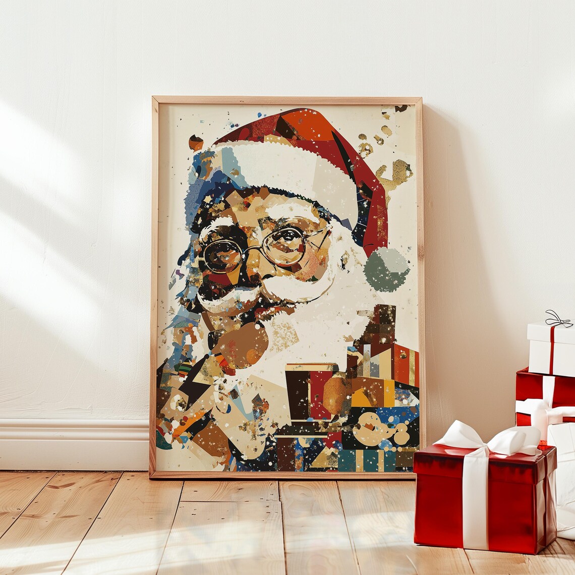 Vintage Santa Claus Collage Portrait Christmas Mixed Media Art Poster