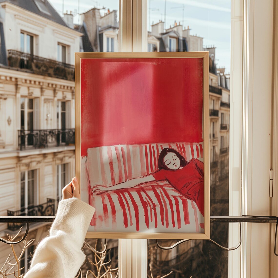 Red Sofa Woman Resting, Minimal Modern Illustration - Image 6