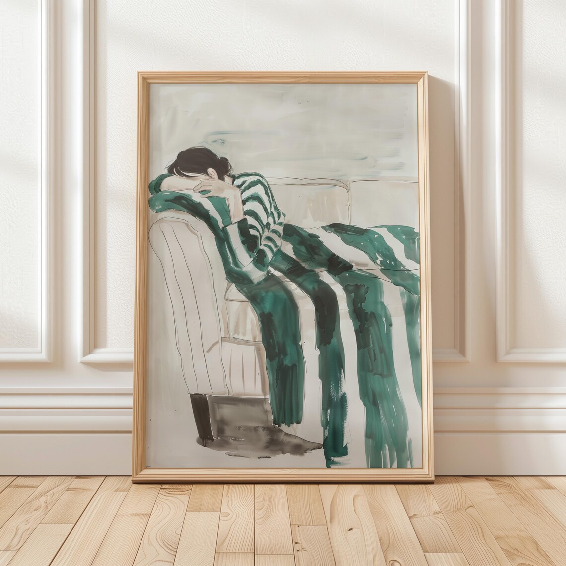 Emerald Green Abstract People, Minimalist Bedroom Art Print