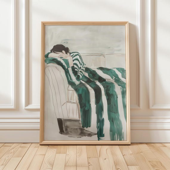 Emerald Green Abstract People, Minimalist Bedroom Art Print