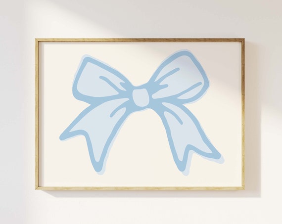 Ribbon Bow Print Art Balletcore Wall Art Cute Nursery Wall Art Trendy Blue Art Print Girly Wall Decor