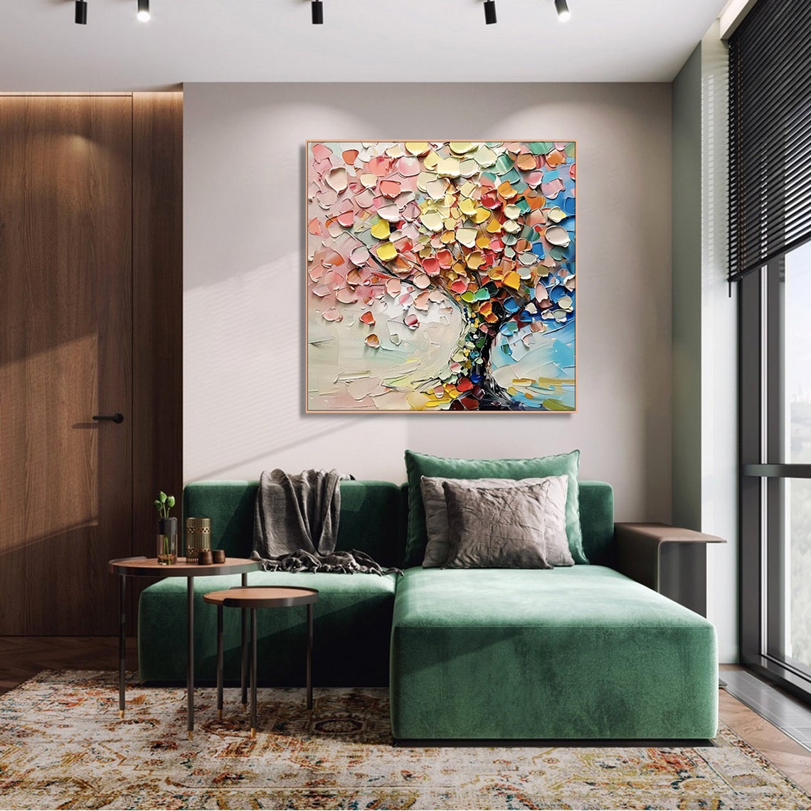 Colorful Abstract Tree Pink Yellow Orange Palette Knife Poster - Image 2