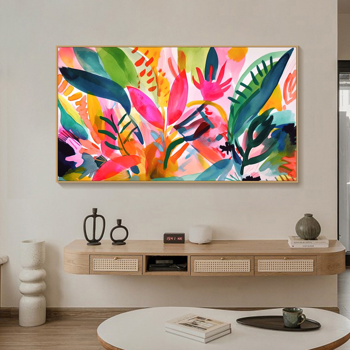 Colorful Leaves Painting On Tropical Garden Painting Green Plants Art Tropical Style Art Painting Boho Art Fashion Wall Decor - Image 2