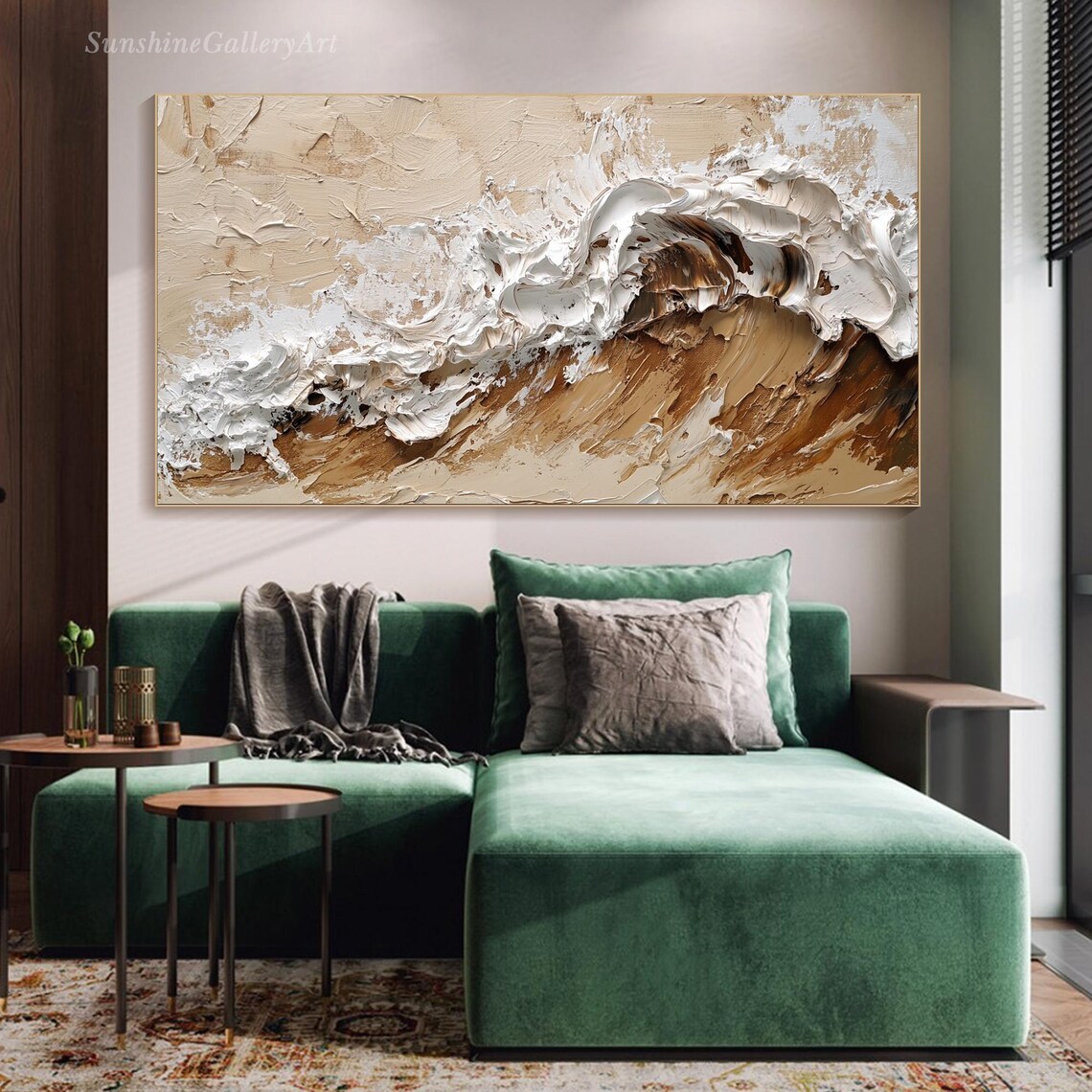 Tidal Surge Abstract Ocean Wave Textured Oil Painting in Neutral Tones Poster - Image 3