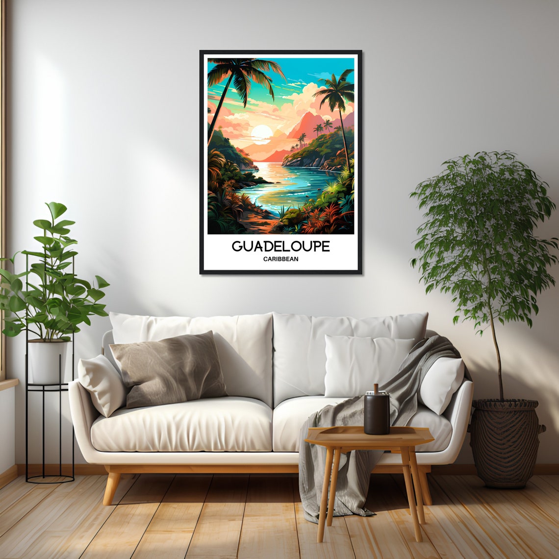 Guadeloupe Caribbean Island Sunset Beach Palm Trees Travel Poster - Image 2