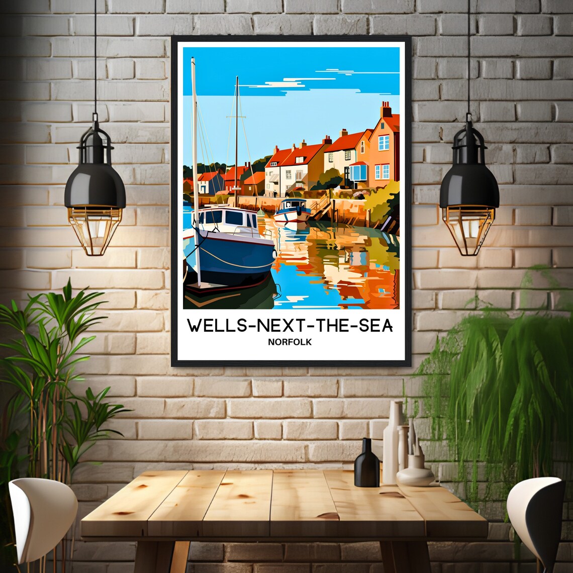 Wells-Next-The-Sea Norfolk Harbor Cottages Travel Art Poster - Image 3