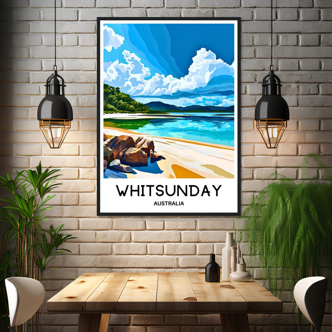 Whitsunday Islands Australia Beach Travel Illustration Poster - Image 3