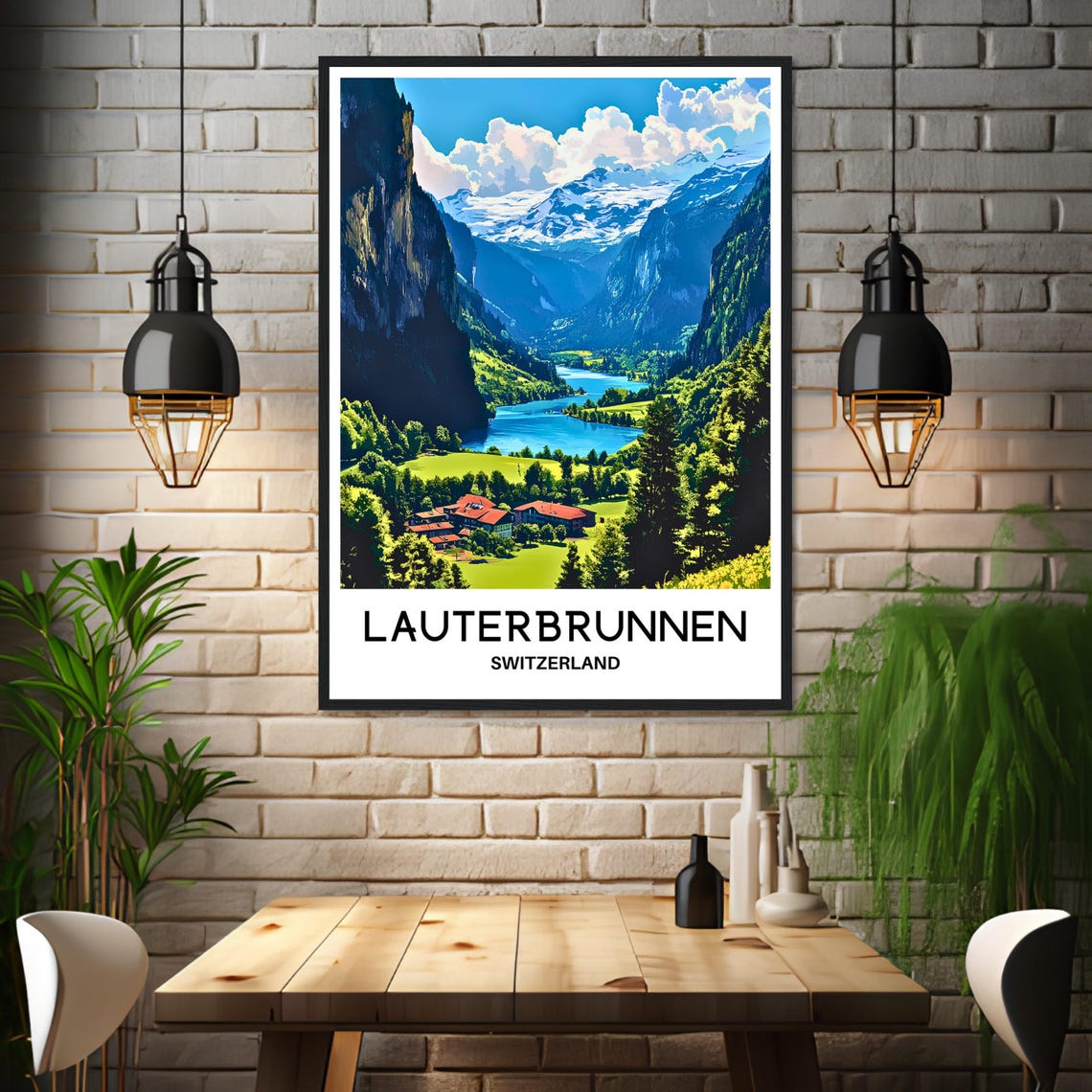 Lauterbrunnen Travel Print Lauterbrunnen Poster Swiss Art Print Switzerland Lover Gift Wall Hanging Home Decor Lauterbrunnen Illustration - Image 3