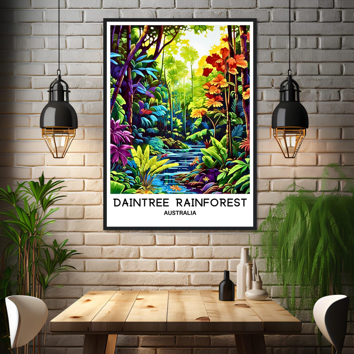 Daintree Rainforest Jungle Creek in Colorful Illustration Poster - Image 3