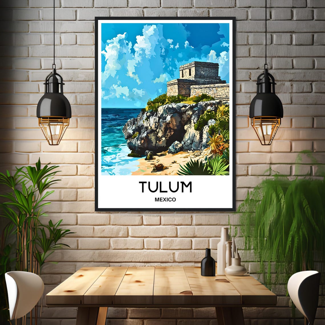 Tulum Mexico Mayan Cliff Ruins Caribbean Beach Vintage Travel Poster - Image 3