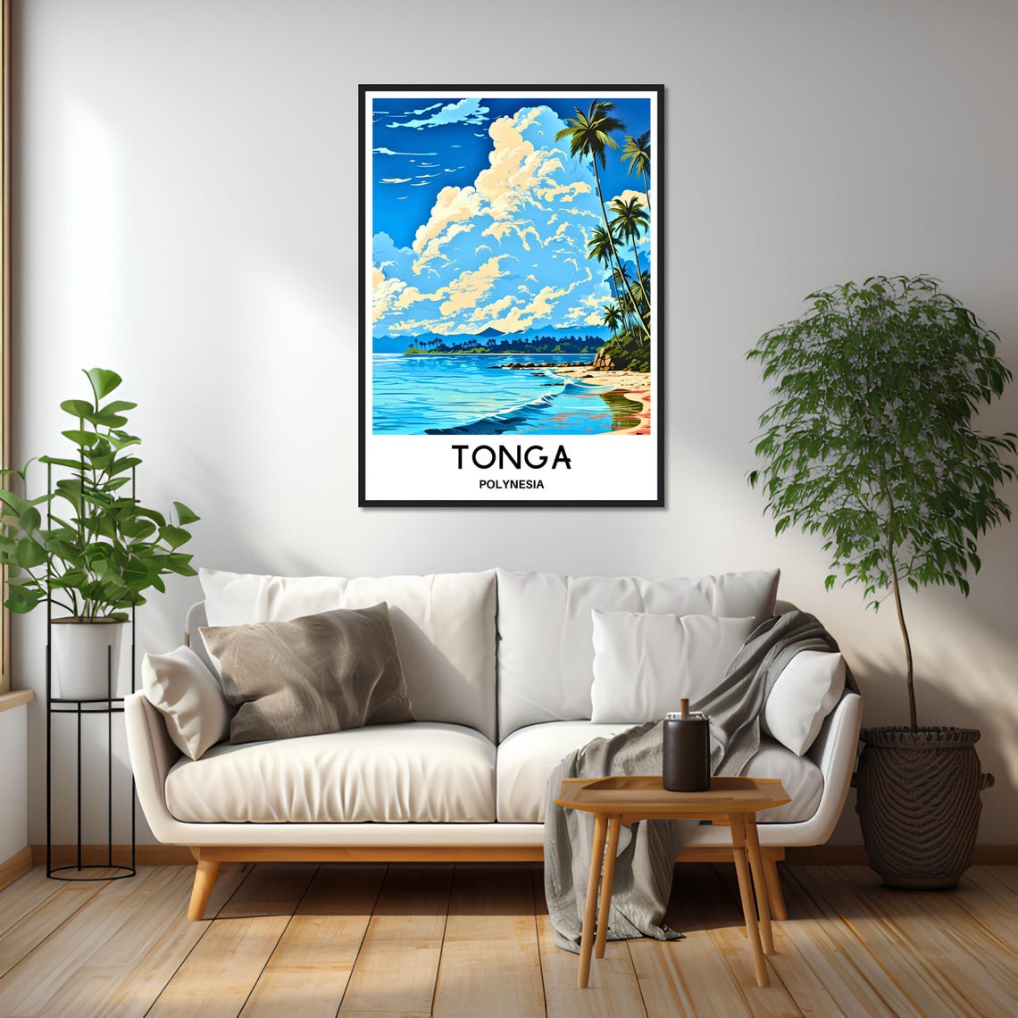 Tonga Polynesia Tropical Beach Palm Trees Ocean Travel Poster - Image 2