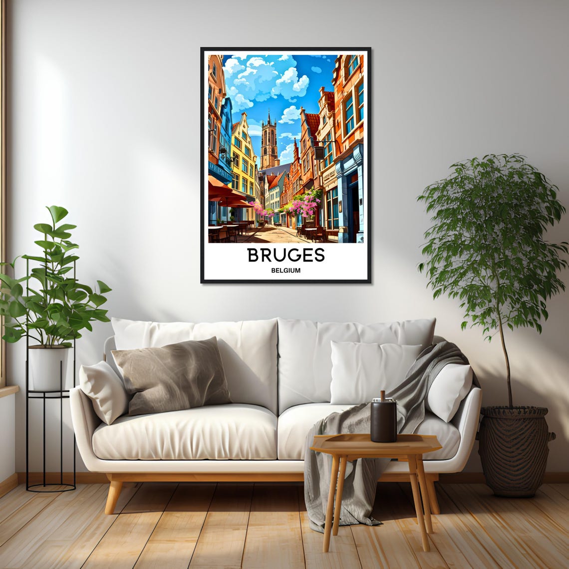 Bruges Belgium Charming Old Street Gabled Houses Travel Poster - Image 2