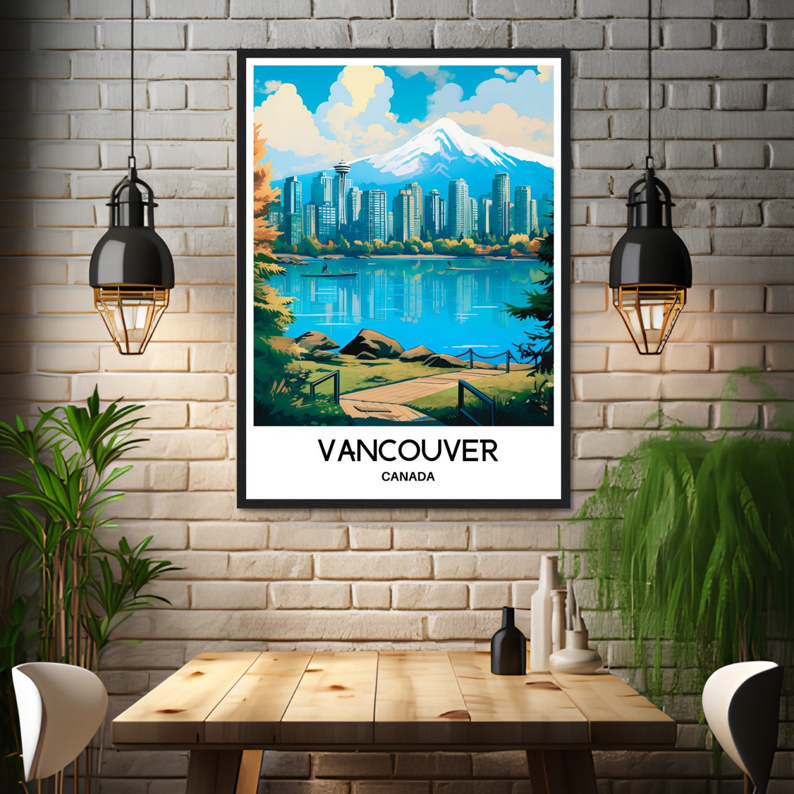 Vancouver Canada Skyline Snowy Mountain Lake View Travel Poster - Image 3