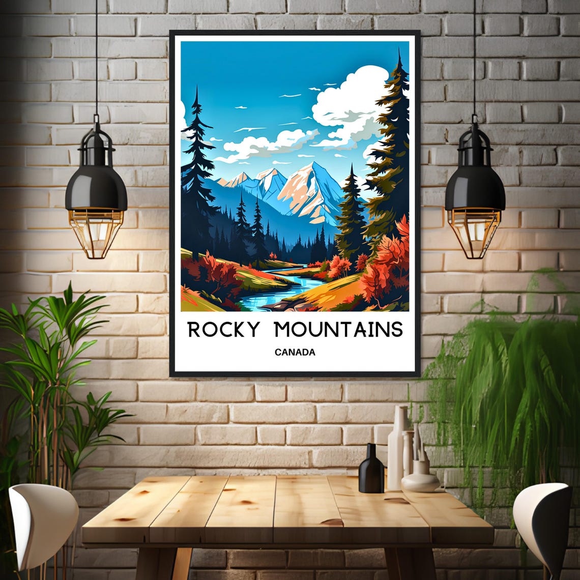 Rocky Mountains Canada Pine Forest Autumn Lake Scenic View Poster - Image 3