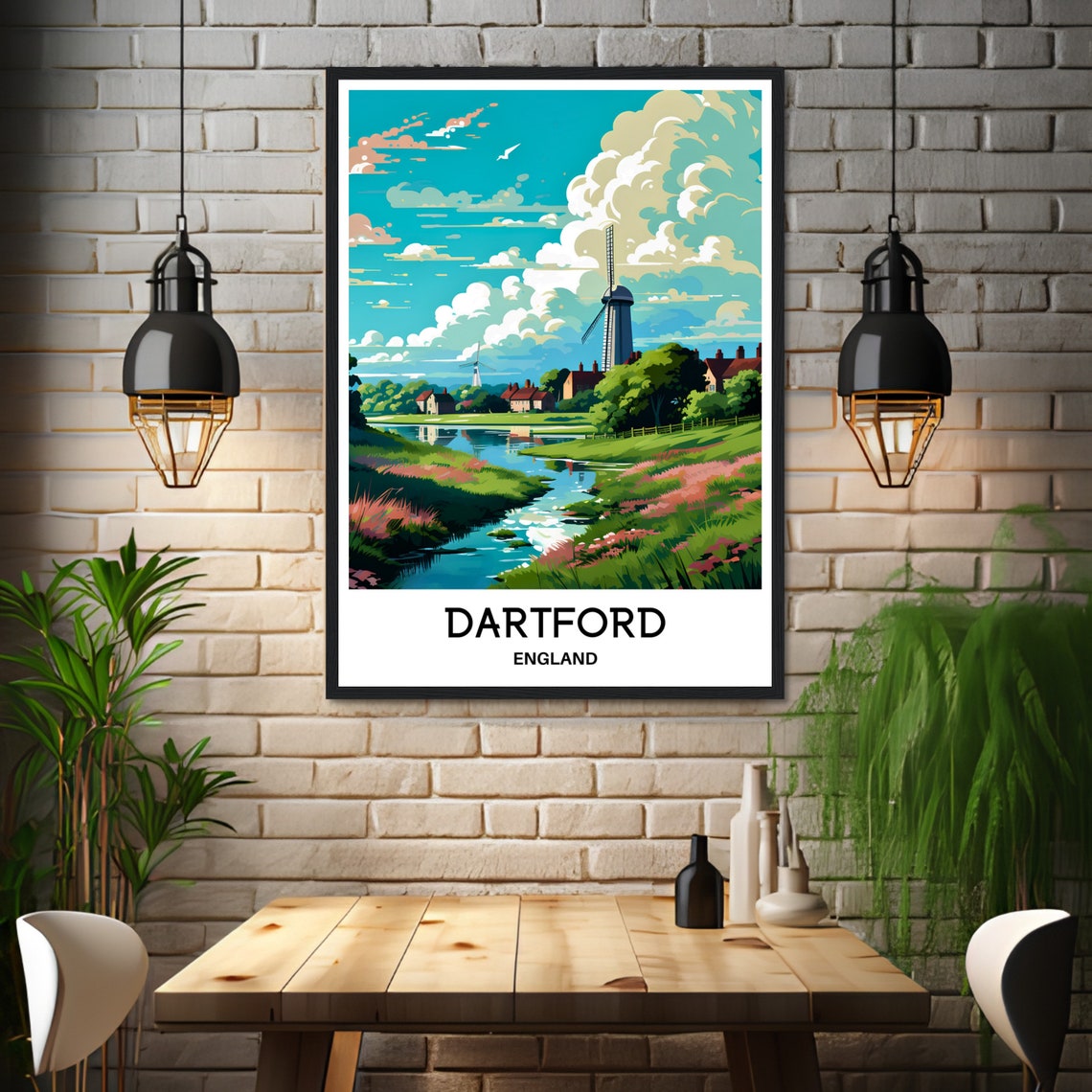 Dartford England Windmill River Green Countryside Travel Poster - Image 3