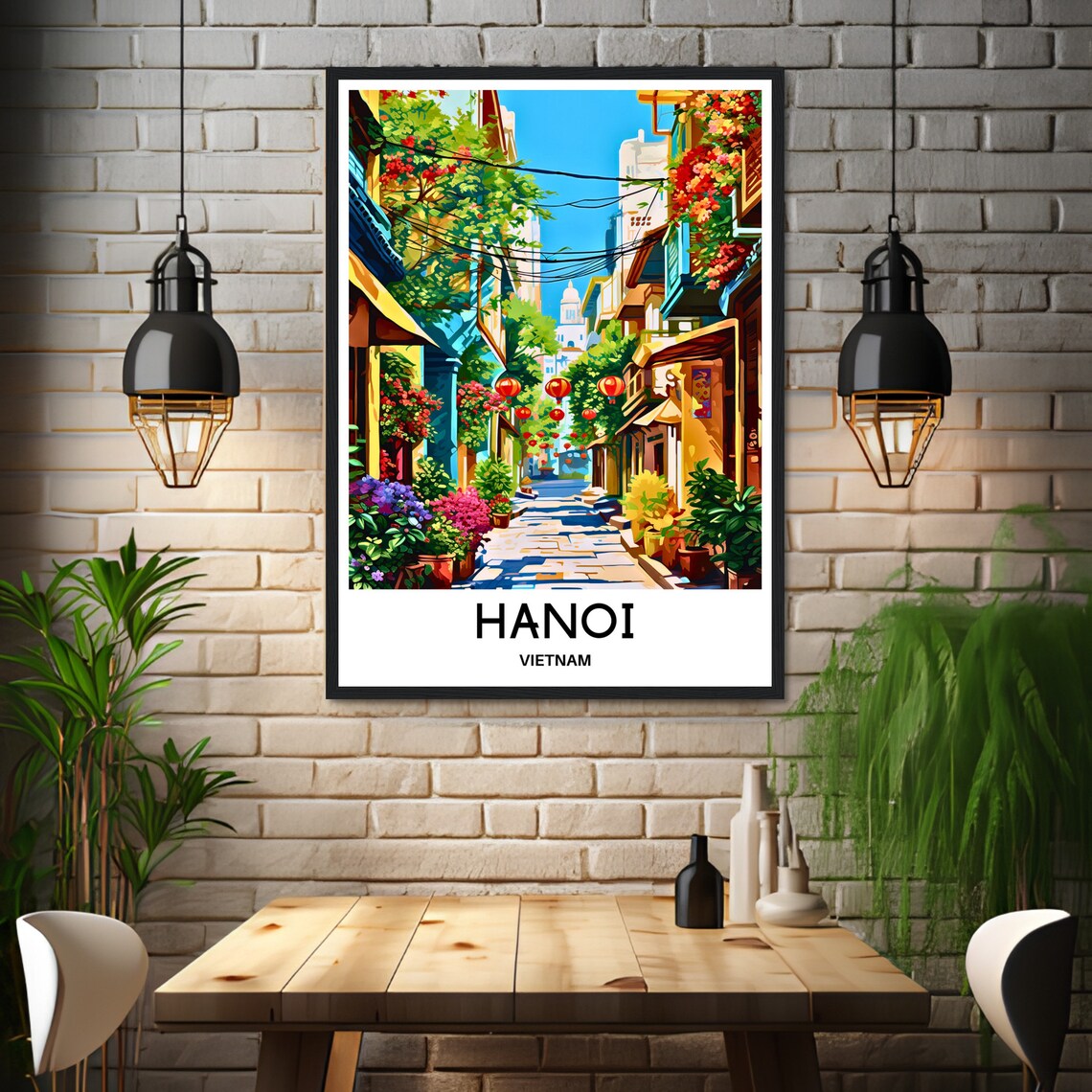 Hanoi Vietnam Old Quarter Street Lanterns Flower Shops Travel Poster - Image 3