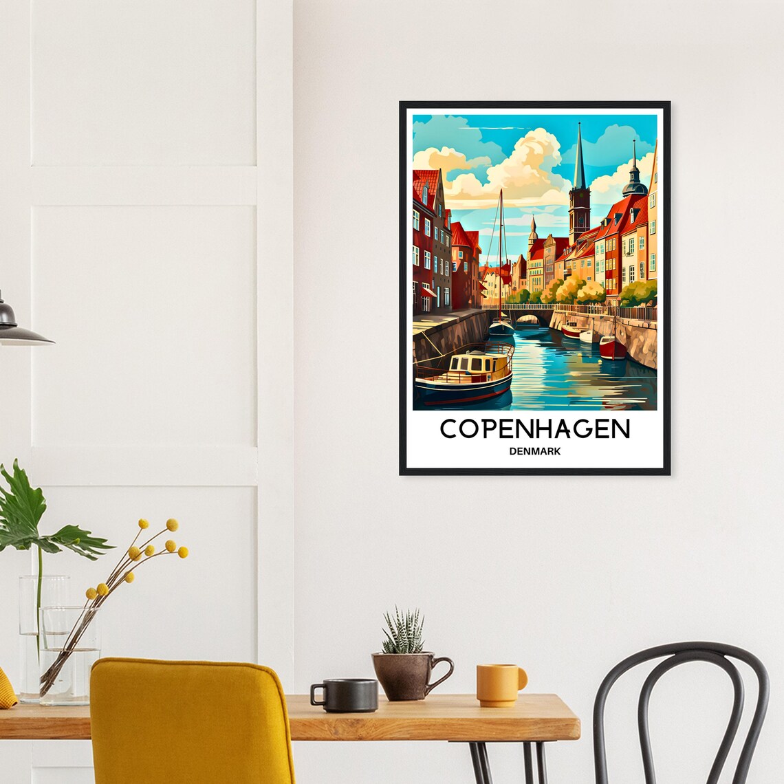 Copenhagen Denmark Canal Boats Colorful Houses Spire Travel Poster - Image 3